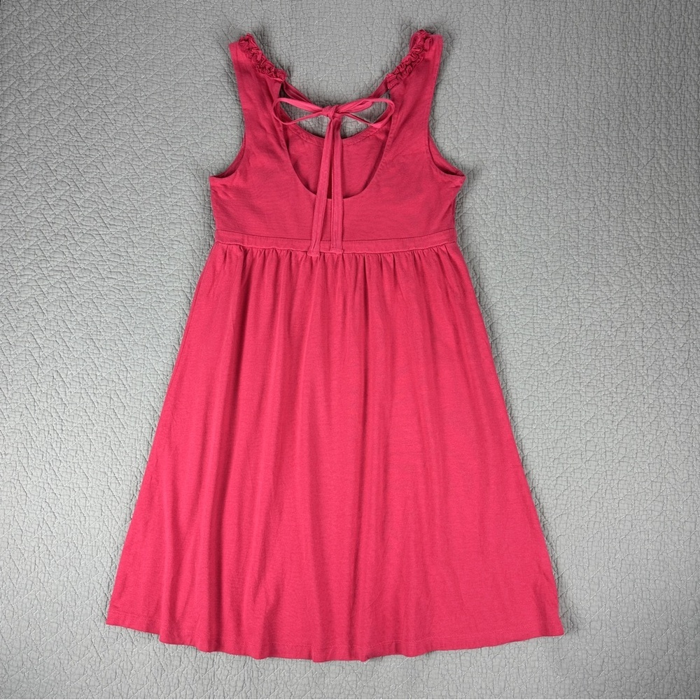 LOFT Pink Cotton Dress with Empire Waist and Scoop Floral Ruffle Neckline - Picture 5 of 10